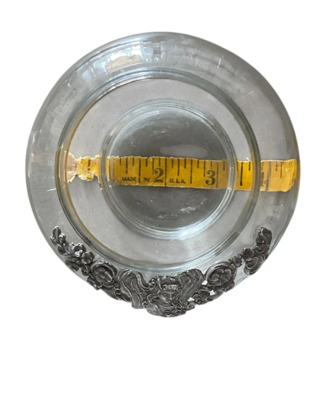 vintage 90s  Pewter Angel  Decorative potpourri Glass Trinket Bowl candle holder